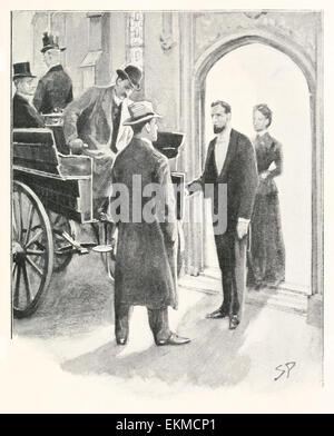 "Willkommen, Sir Henry." - von 1902 Erstausgabe des Romans "The Hound of the Baskervilles" von Doyle (1859-1930) mit Illustration von Sidney Paget (1860-1908). Siehe Beschreibung für mehr Informationen. Stockfoto