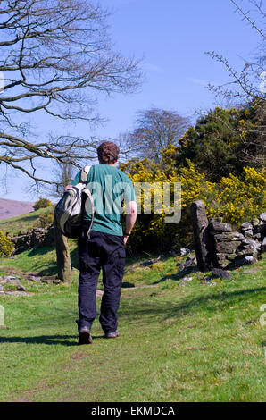 Kaukasische Wanderer zu Fuß die Dane Valley Way Wanderweg, Peak District National Park, Staffordshire, England, UK Modell veröffentlicht Stockfoto