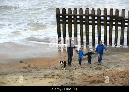 Hund der Familie zu Fuß am Strand von Ventnor Isle Of Wight Stockfoto