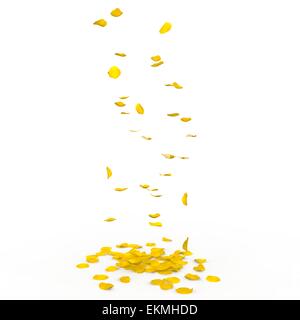 Gelbe Rosenblätter fallen auf den Boden Stockfoto