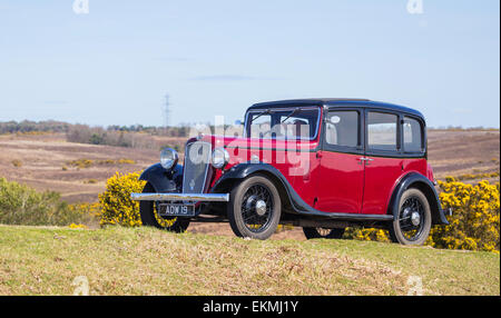 Oldtimer im Wettbewerb mit der Narzisse im New Forest Run an einem sonnigen Tag. Stockfoto