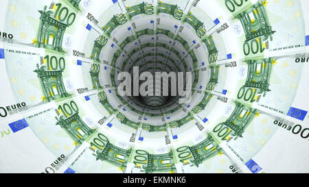 Hintergrund von Euro-banknoten in perspektivischer Ansicht - 3D-Darstellung Stockfoto