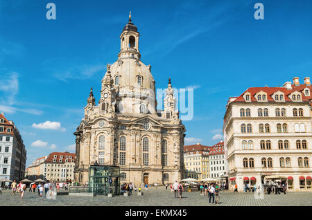Dresden Frauenkirche, Dame unserer Kirche in Dresden Neumarkt, Deutschland. Stockfoto