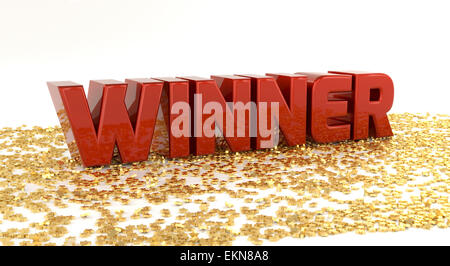 Gewinner - roter Text auf goldenen Sternen - hochwertige 3D Render Stockfoto