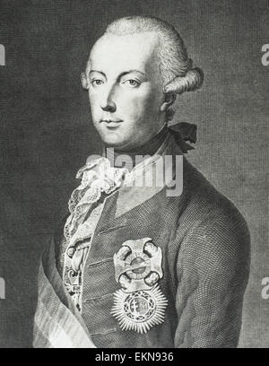 Joseph II. (1741-1790). Heiliger römischer Kaiser von 1765-1790. Porträt. Gravur. des 19. Jahrhunderts. Stockfoto