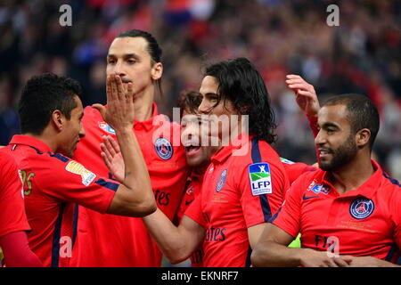 Victoire du PSG / Edinson CAVANI / Zlatan IBRAHIMOVIC - 11.04.2015 - Bastia / PSG - Finale De La Coupe De La Ligue 2015.Photo: Dave Winter / Icon Sport Stockfoto