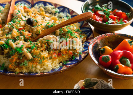 Schellfisch Paella Stockfoto