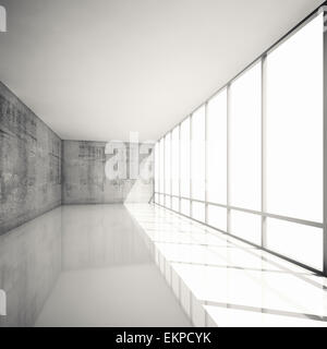 Moderne Architektur Hintergrund abstrahieren, innen weiß mit hellen Fenstern und Betonwände, 3D-Illustration mit Retro-leer Stockfoto