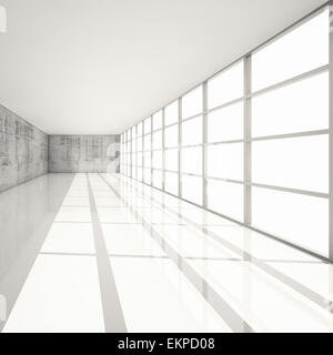 Abstrakt Architektur Hintergrund, leere weiße Interieur mit hellen Fenstern und Betonwände, 3D-Illustration mit Retro-getönten Stockfoto