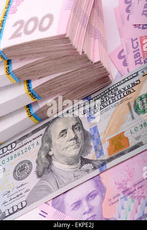 ukrainische Griwna und US-Dollar Stockfoto