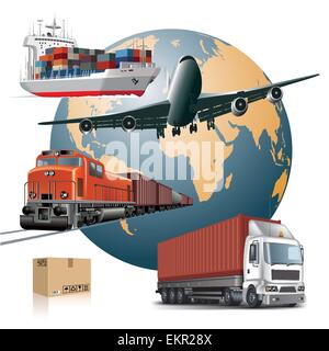 Welt große Cargo-Transport-Konzept. Vektor-illustration Stock Vektor