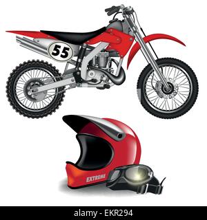 Motocross Motorrad Silhouette mit Helm, isoliert auf weiss. Vektor-illustration Stock Vektor