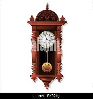 Alte antike Wanduhr isoliert auf weiss. Vektor-illustration Stock Vektor