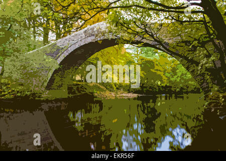 Eine Plakat Stil Darstellung der Ivelet Brücke überquert die Fluß Senke in der Nähe von Ivelet, Yorkshire Dales National Park, England, UK Stockfoto