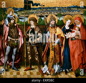 St. Peter (Detail) Meister der Verherrlichung der Jungfrau (aktiv in Köln 15. Jahrhundert) St. Anna, die Jungfrau und das Christkind mit Heiligen Christophorus, Gereon und Peter 1480 Deutsch Deutschland Stockfoto