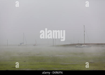 Seenebel umfasst den Oberlauf des Chichester Hafen an einem Frühlingsmorgen Stockfoto