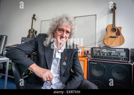 Brighton, UK. 13. April 2015. Gitarrist und Campaigner Brian May, Brightons BIMM Schule befragt. Bildnachweis: Andrew Hasson/Alamy Live-Nachrichten Stockfoto