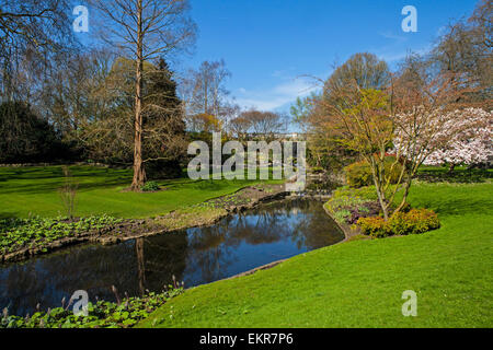 Ein Blick auf einen kleinen Wasserfall und Fluss im Hyde Park in London. Stockfoto