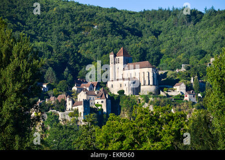 Saint-Cirq-Lapopie, Departement Lot, Midi-Pyrenäen, Frankreich Stockfoto