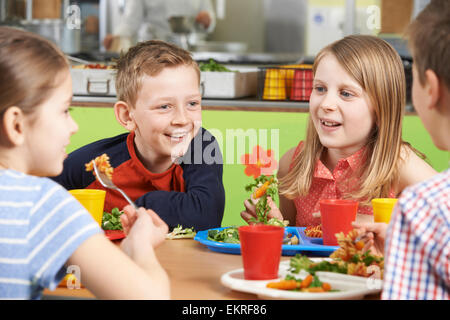 Gruppe von Schülern, die am Tisch In der Cafeteria der Schule Essen Stockfoto