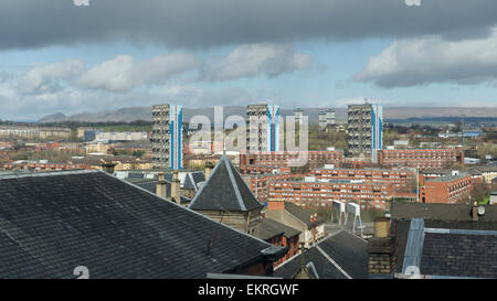 Blick über Nord Glasgow mit Blick auf den Campsie Hills von Garnethill. Stockfoto