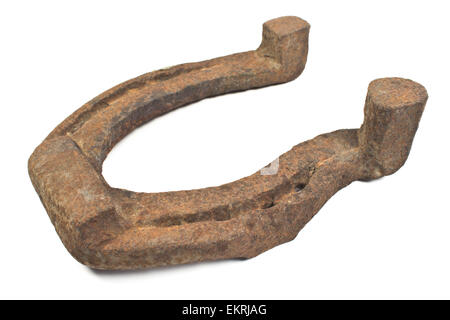 Alte rostige Hufeisen isoliert auf weiss Stockfoto