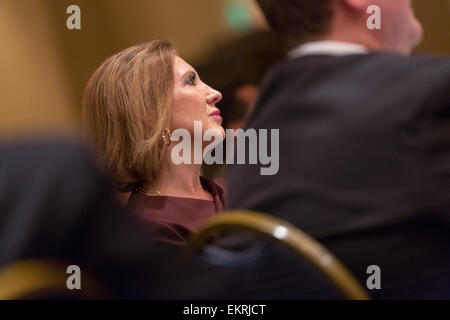 Ehemals Hewlett-Packard CEO Carly Fiorina und potenziellen republikanischen Präsidentschaftskandidaten bei der Financial Officers Landesstiftung 13. April 2015 in Charleston, South Carolina. Stockfoto