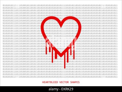 Heartbleed Openssl Bug Vektorform, Tränendes Herz mit Wand aus Text im Hintergrund Stock Vektor