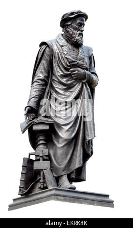 London, England, Vereinigtes Königreich. Statue (1884; Sir Joseph Edgar Boehm) von William Tyndale (c1494-1536; Die Bibel übersetzt ins Englische) Stockfoto