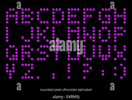 Abgerundete flache Pixel Kunst Alphabet Schrift in Ultravioletl Farbe Stock Vektor