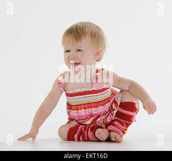 Studio Shot auf weiß eines Mädchens Getting Ready To Cry Stockfoto