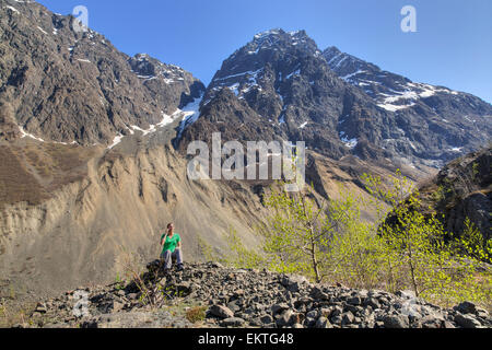 Alaska, Frau, Berg, Smartphone Stockfoto