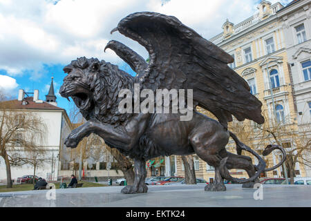 Geflügelte Löwe Memorial RAF tschechoslowakischen Flieger Klarov, Prag Tschechische Republik Stockfoto