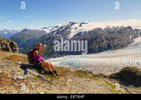 Alaska, Handy, Wanderer, Mountain, selfie Stockfoto