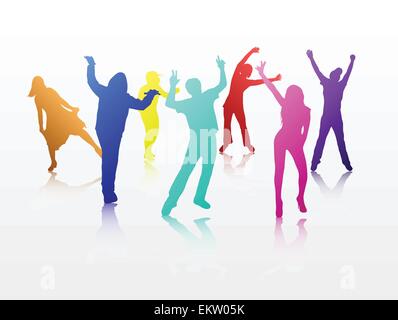 Glückliche Menschen Silhouetten, die zusammen tanzen Illustration Stock Vektor