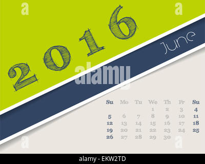 Simplistic 2016 Kalenderdesign für Monat Juni Stockfoto