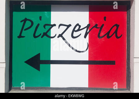 Pizzeria italienische Flagge Hintergrund anmelden Stockfoto