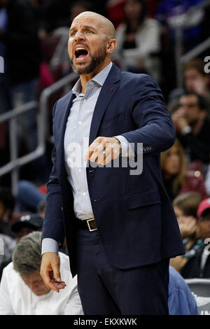 13. April 2015: Milwaukee Bucks Cheftrainer Jason Kidd während der NBA-Spiel zwischen den Milwaukee Bucks und die Philadelphia 76ers im Wells Fargo Center in Philadelphia, Pennsylvania reagiert. Die Milwaukee Bucks gewann 107-97. Stockfoto