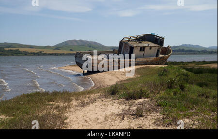 Das Schiff / Boot Point Reyes legt auf Grund auf einer Sandbank in Tomales Bay in Inverness, Kalifornien. Stockfoto