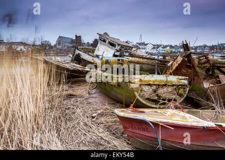 Alte Boote bei Ebbe auf dem Fluss Exe bei Topsham, Devon, England, United Kingdom, Europe. Stockfoto