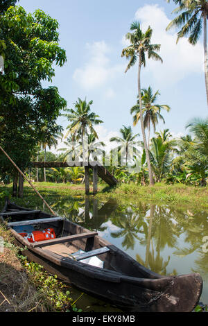 Eine Kanufahrt auf der Bank auf den Backwaters in Kerala Indien Kumarakom Stockfoto