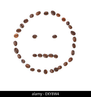 Traurige Emoticon aus Kaffeebohnen isoliert auf weißem Hintergrund Studio-shot Stockfoto