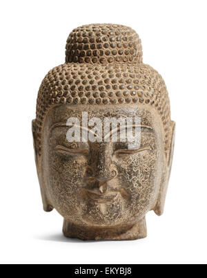 Großen Stein Buddha-Kopf, Isolated on White Background. Stockfoto