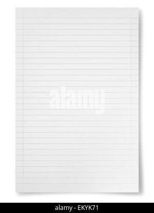 Weißes Blatt Papier isoliert auf weißem Hintergrund Stockfoto