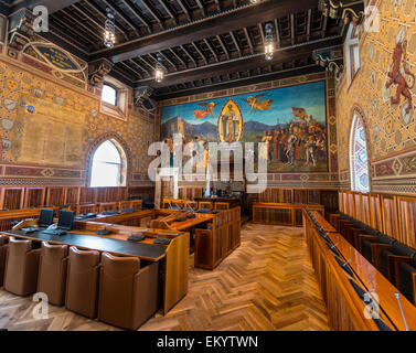 Montagehalle mit historischen Malerei, Regierungspalast, Palazzo Pubblico Governo, Sanmarino, Republik San Marino Stockfoto