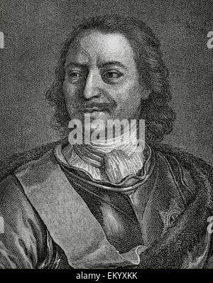 Peter der große (1672-1725). Zar aller Russland (1682-1721) und Kaiser von ganz Russland (1721-1725). Porträt. Engrving. des 19. Jahrhunderts. Stockfoto