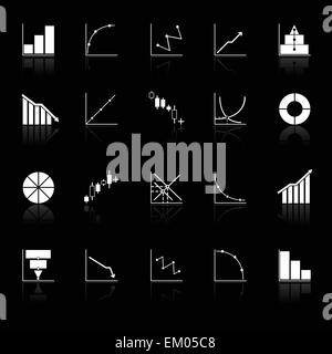 Diagramm und Graph-Icons mit Spiegeln auf schwarzem Hintergrund, Lager Vektor Stock Vektor