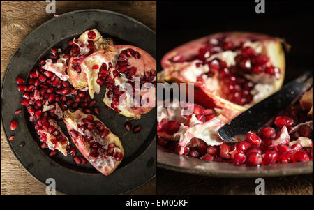 Zusammenstellung der Granatapfel Bilder launisch Tageslicht mit Vintage-Stil eingerichtet Stockfoto