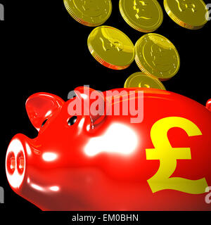 Münzen, die Eingabe Sparschwein zeigt britische Reichtum Stockfoto