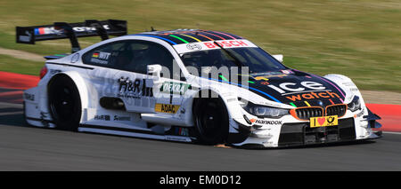 Oscherleben, Deutschland. 14. April 2015. Deutscher Rennfahrer Marco Wittmann BMW Team RMG in Aktion während der Testfahrt für die DTM 2015 (Deutsche Tourenwagen Masters 2015) in Oscherleben, Deutschland, 14. April 2015. Foto: Jens Wolf/Dpa/Alamy Live News Stockfoto